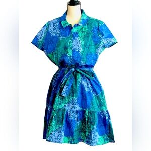 New Kate and Mallory Blue and Green Women's Short Sleeve Dress